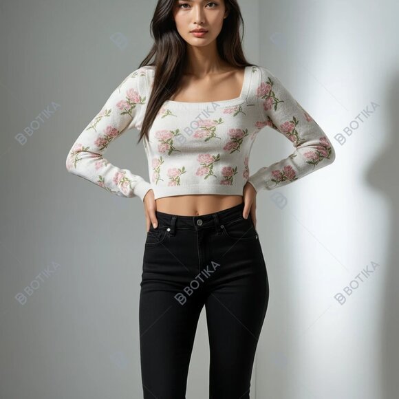 Willow & Wind Floral Knit Sweater Top - Pink and Green - Picture 1 of 7